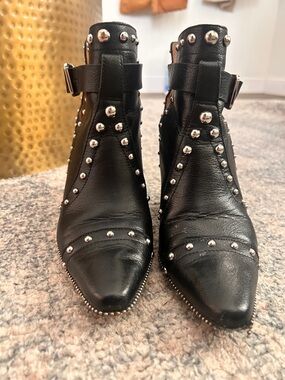 ANTONIO MELANI Black Studded Pointed Ankle Booties